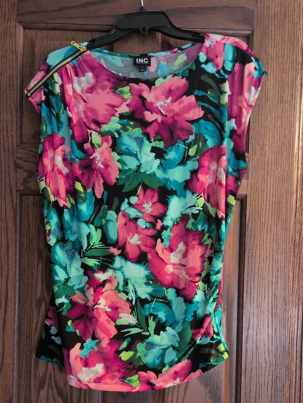 INC International Concepts Floral Cap-Sleeve Top - Pink & Teal